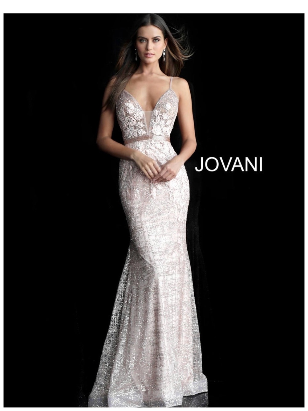 Jovani Blush Sequin Strapless-Inspired Mermaid Gown